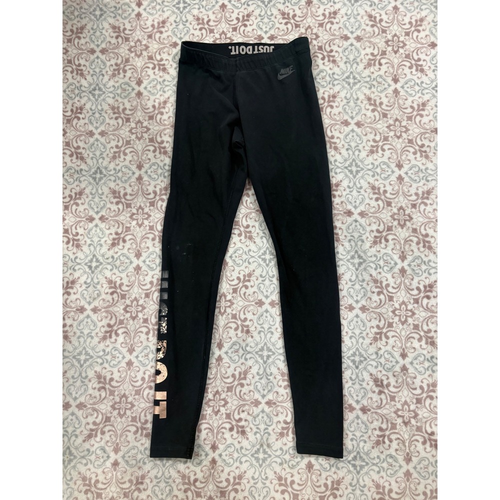 Nike Sportswear Just Do It Leggings Black Rose Gold Metallic Graphic Small